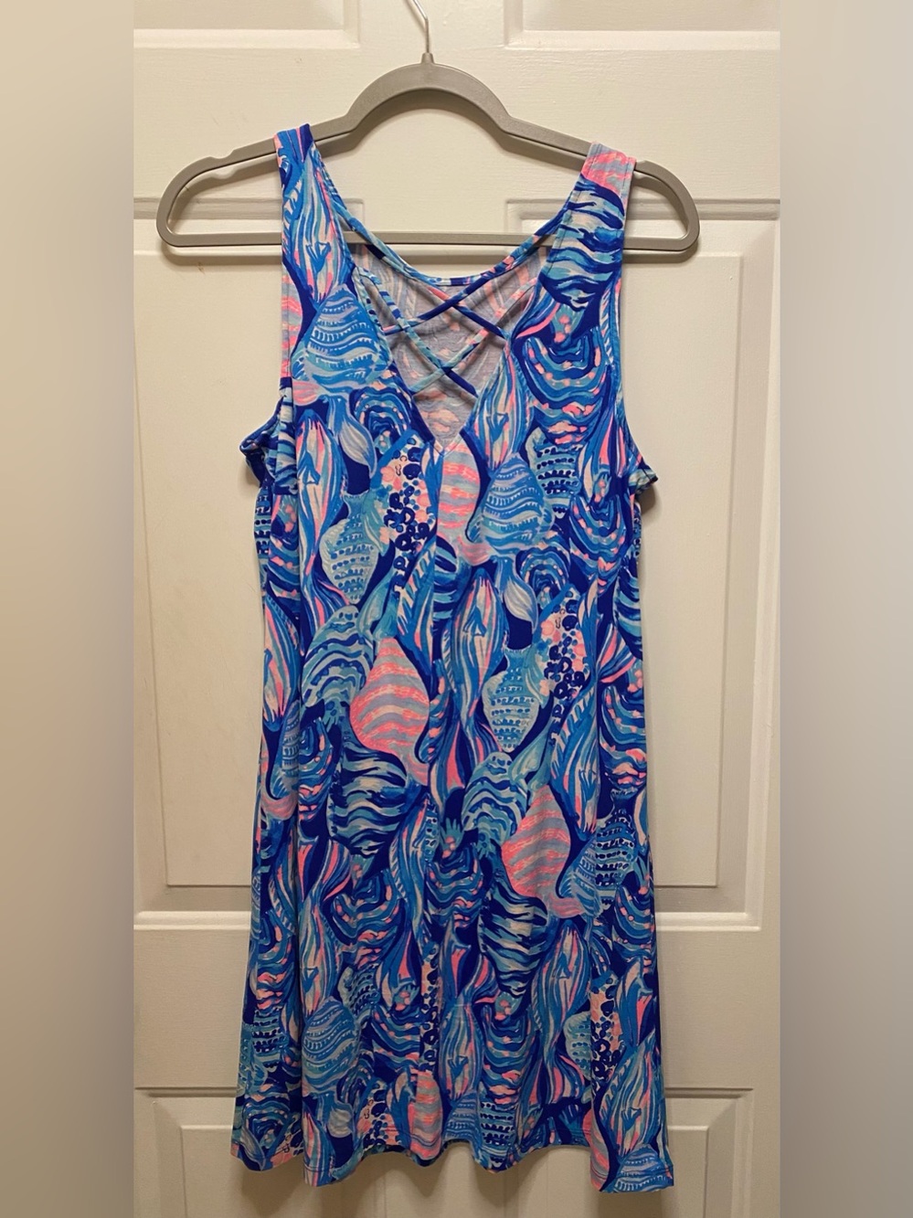 Lilly Pulitzer Pastel Blue and Pink Fish Print Mini Dress - Picture 2 of 4